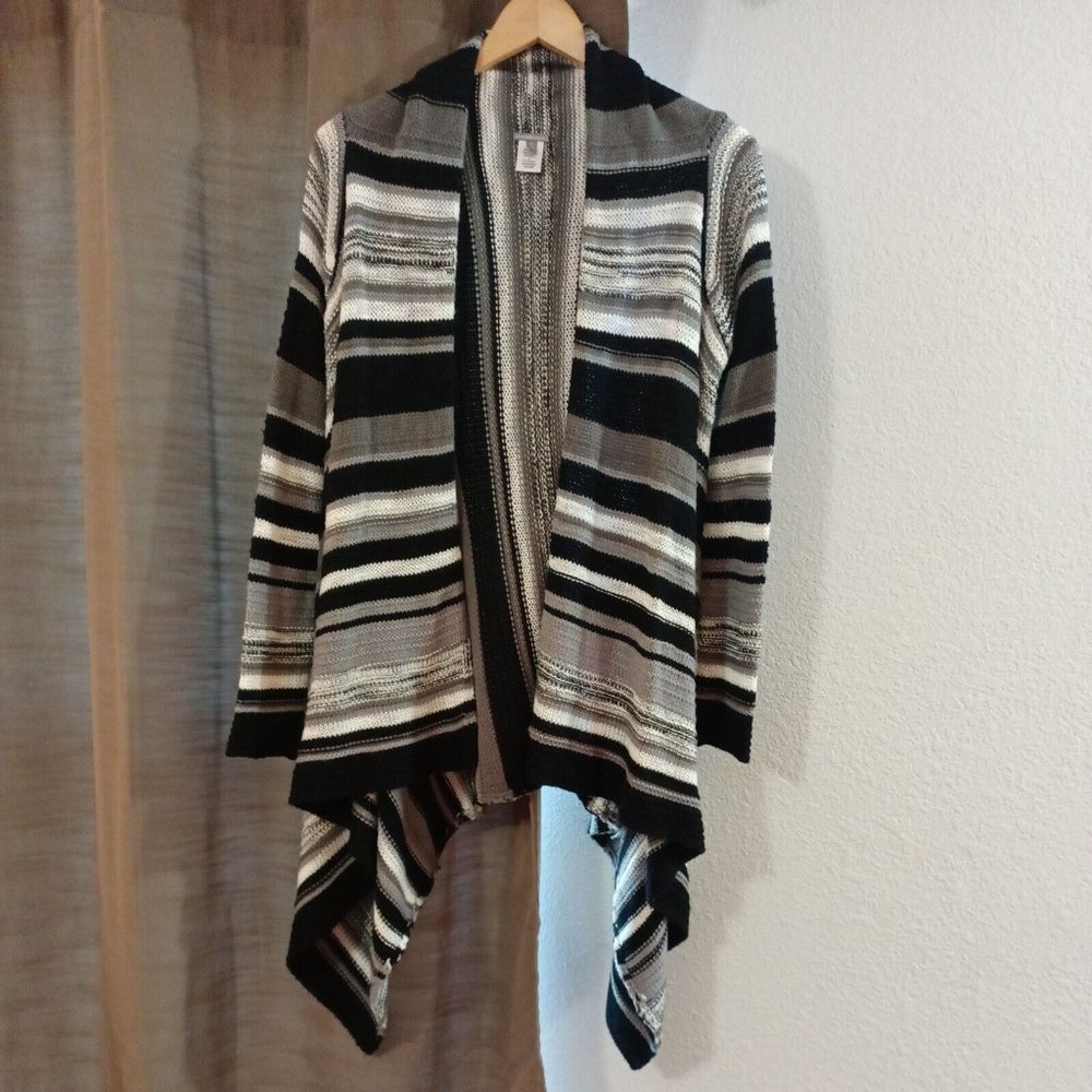 Women's Charlotte Russe Open Front Knit Black White Gray Cardigan Size Medium
